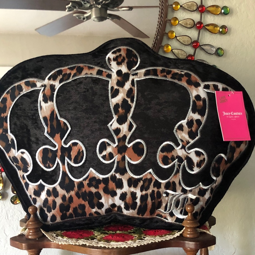 NWT Juicy Couture Leopard Print Crown Shaped Accent Pillow